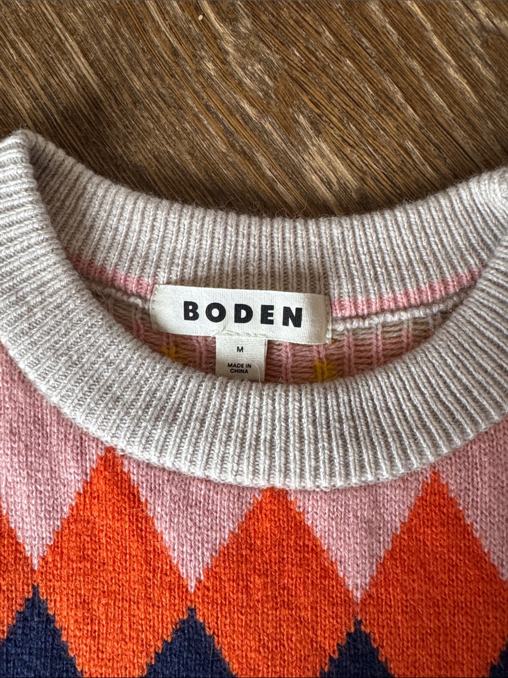 Boden Sleeveless Argyle Knit Vest in Pink, Yellow & Navy - Picture 2 of 5
